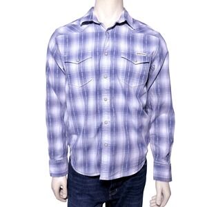 Lucky Brand‎ Mens Blue Plaid Western Pearl Snap Shirt Embroidered Medium